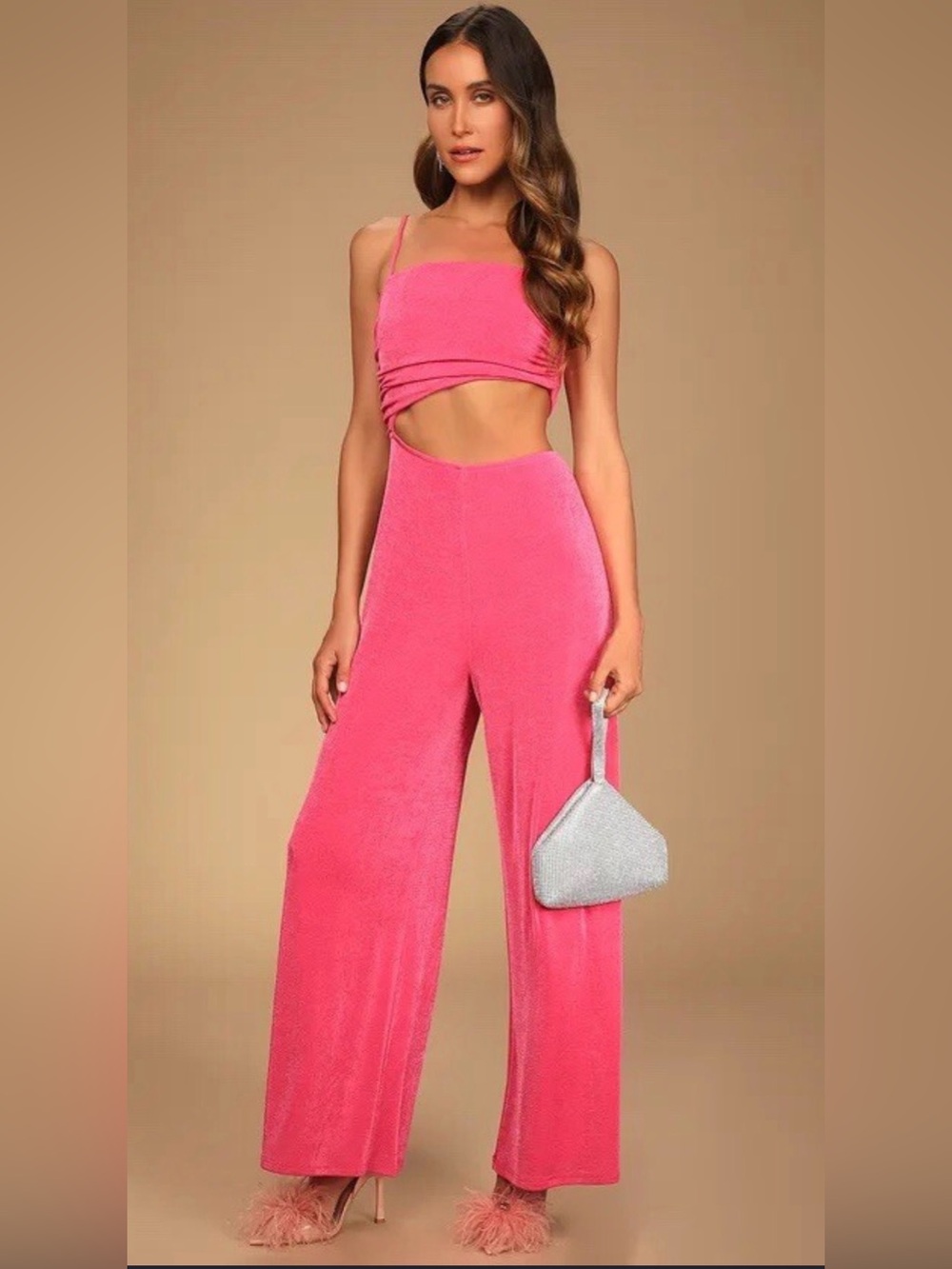 Lulu's Hot Pink Cutout Wide-Leg Jumpsuit